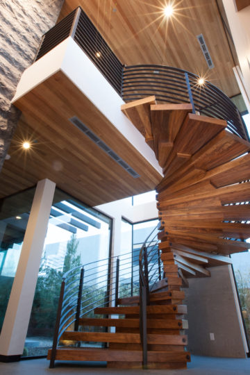 Floating Spiral Stair with Walnut Steps